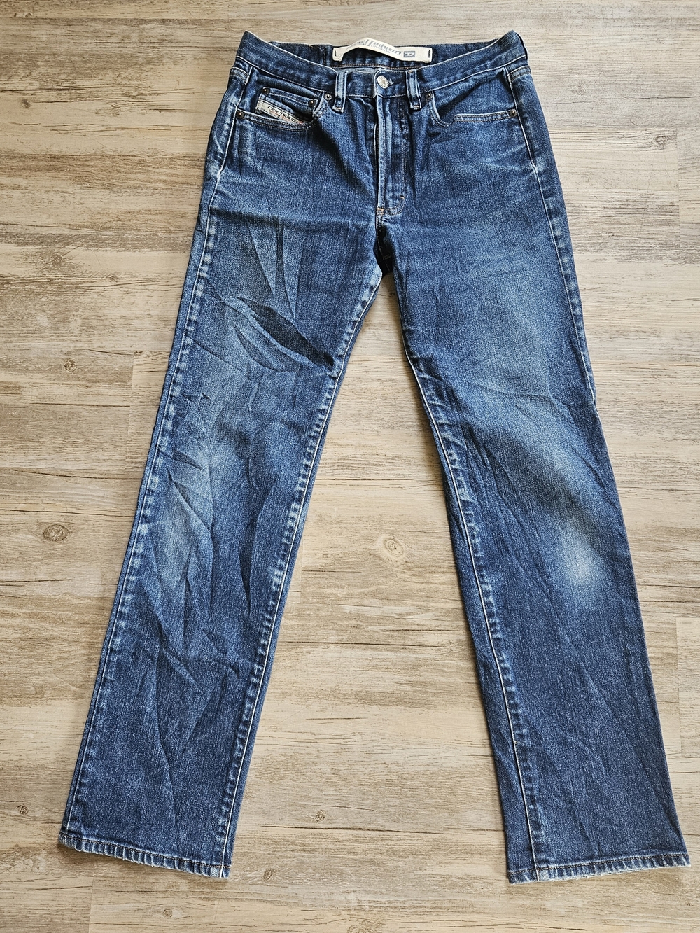 Diesel Industry Men's Fanker Slim Bootcut Dark Blue Distressed Jeans Size 30